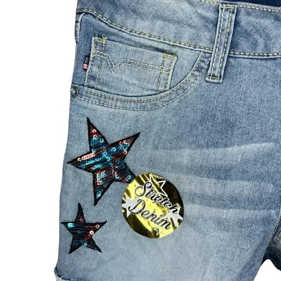 2/$30 Vigoss Girls Denim Jean Shorts Stretch Sequin Sparkle Embellished - Picture 5 of 9